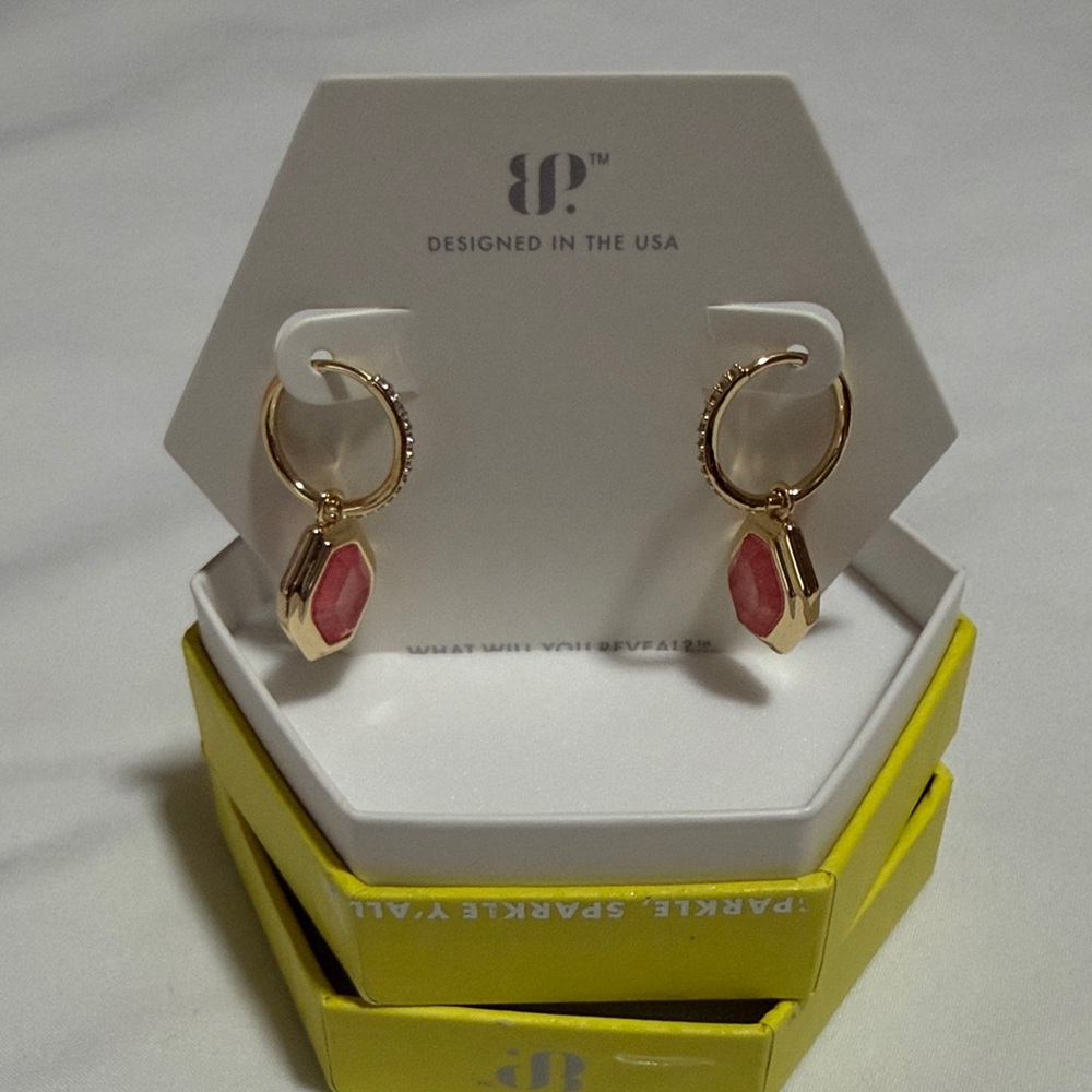 BP Gold and Pink Geometric Hoop Earrings
